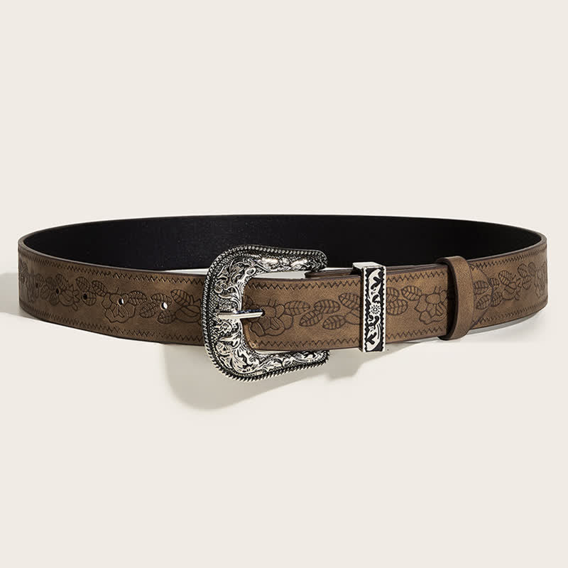 Ceinture en cuir à motif gaufré de feuilles de roses pour femme