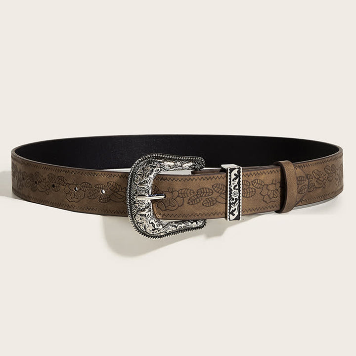 Ceinture en cuir à motif gaufré de feuilles de roses pour femme