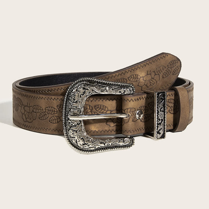 Ceinture en cuir à motif gaufré de feuilles de roses pour femme