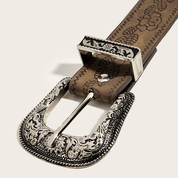 Ceinture en cuir à motif gaufré de feuilles de roses pour femme