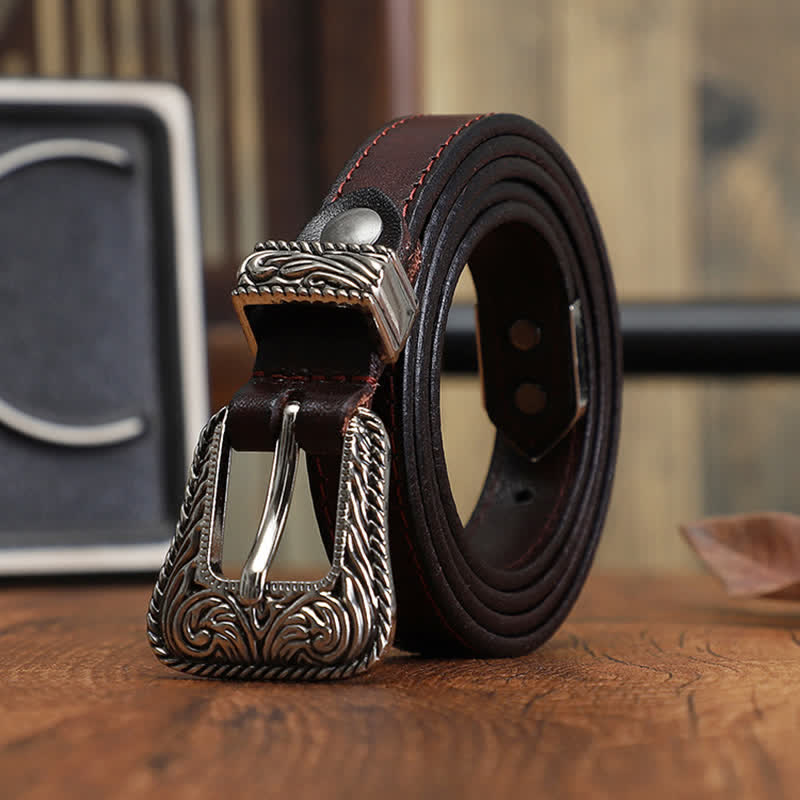 Ceinture en cuir de vachette fine au design polyvalent classique de style western