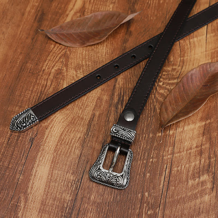 Ceinture en cuir de vachette fine au design polyvalent classique de style western