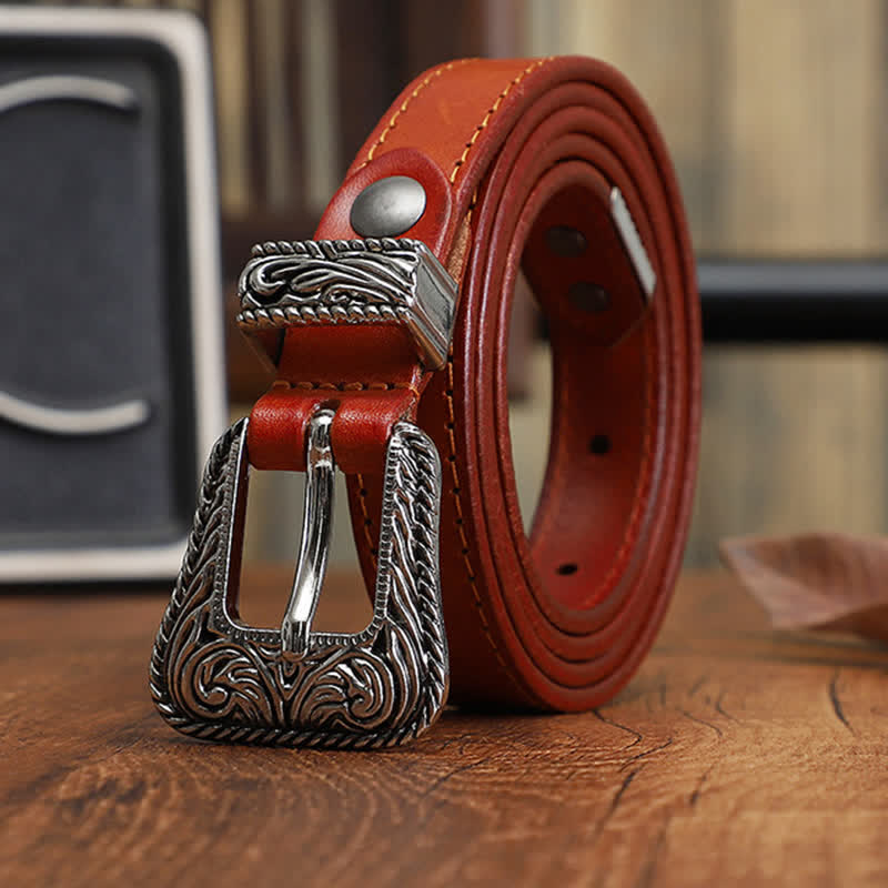 Ceinture en cuir de vachette fine au design polyvalent classique de style western