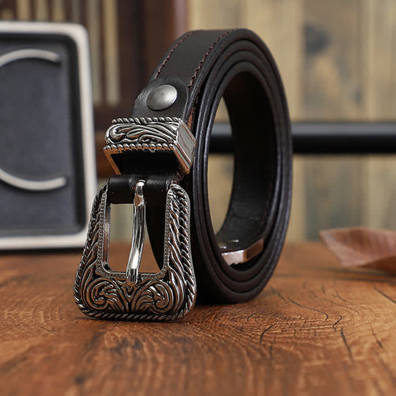 Ceinture en cuir de vachette fine au design polyvalent classique de style western