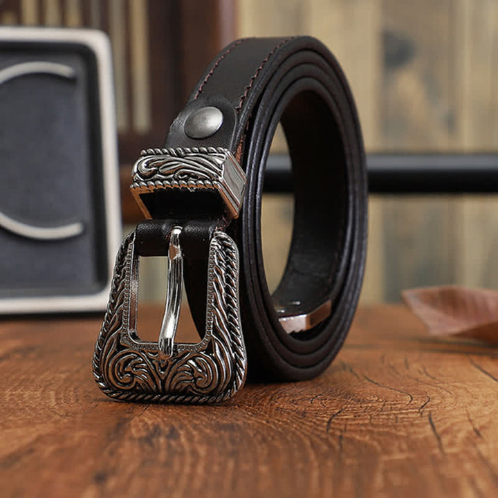 Ceinture en cuir de vachette fine au design polyvalent classique de style western