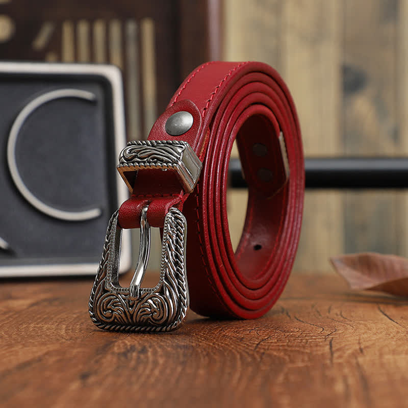 Ceinture en cuir de vachette fine au design polyvalent classique de style western