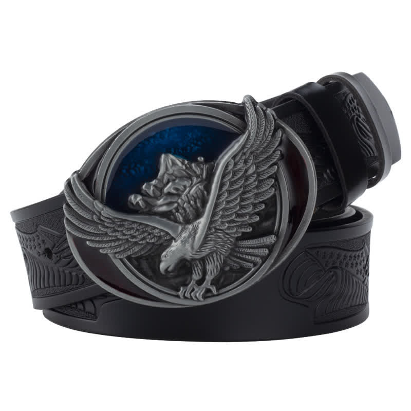 Ceinture en cuir à motif sculpté avec boucle d'aigle volant fantaisie pour homme