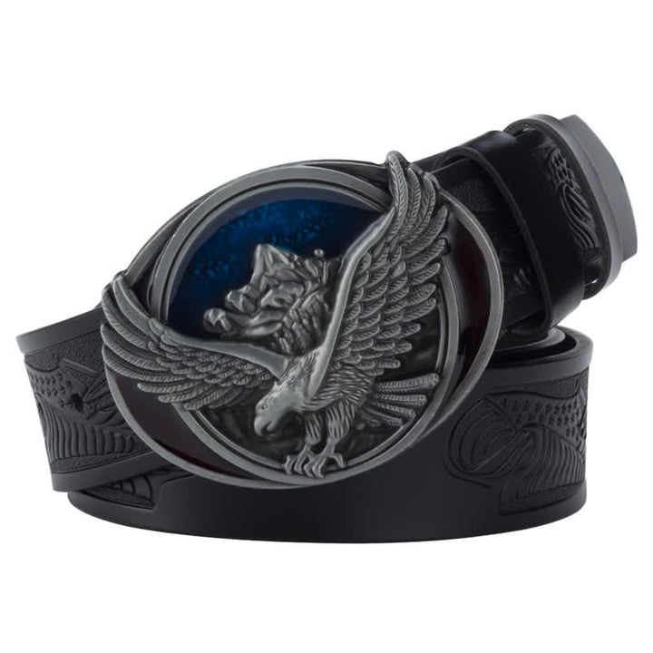 Ceinture en cuir à motif sculpté avec boucle d'aigle volant fantaisie pour homme