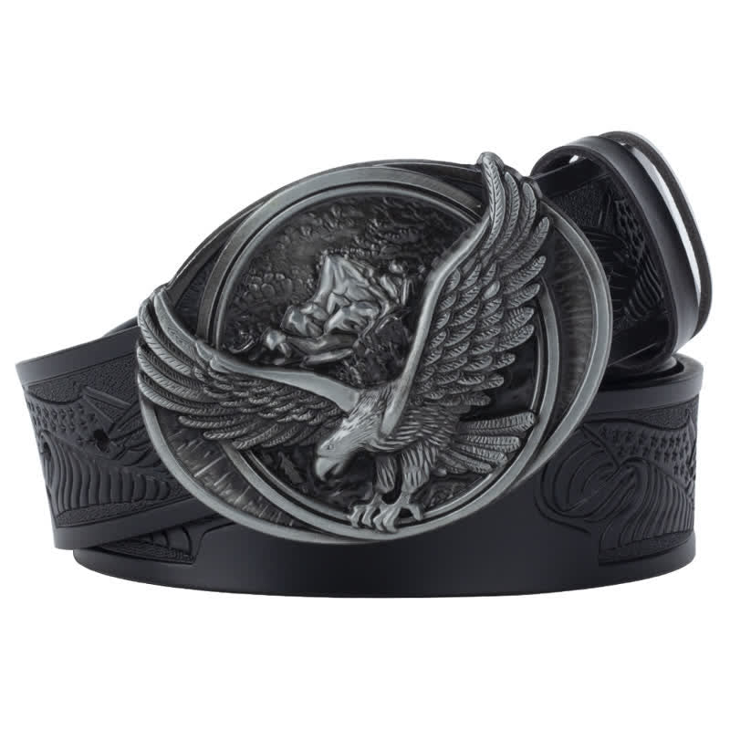 Ceinture en cuir à motif sculpté avec boucle d'aigle volant fantaisie pour homme