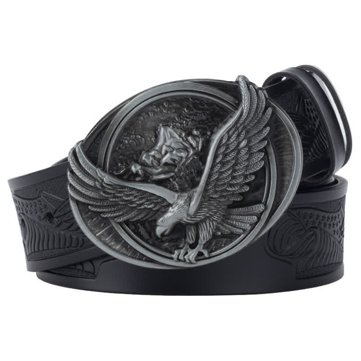 Ceinture en cuir à motif sculpté avec boucle d'aigle volant fantaisie pour homme