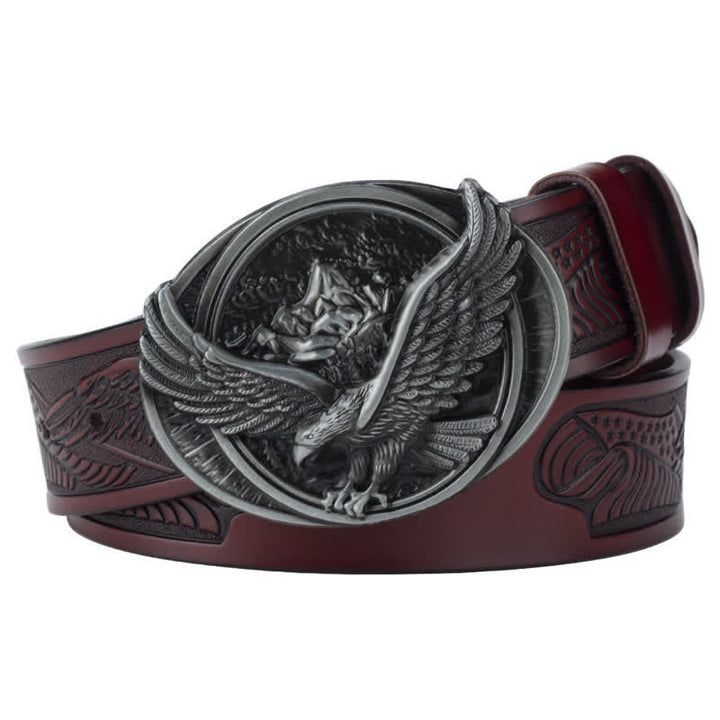 Ceinture en cuir à motif sculpté avec boucle d'aigle volant fantaisie pour homme