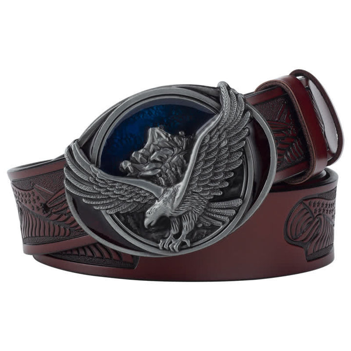 Ceinture en cuir à motif sculpté avec boucle d'aigle volant fantaisie pour homme