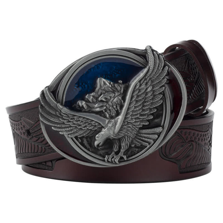 Ceinture en cuir à motif sculpté avec boucle d'aigle volant fantaisie pour homme