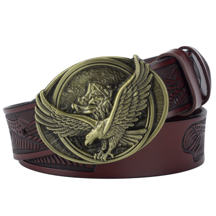 Ceinture en cuir à motif sculpté avec boucle d'aigle volant fantaisie pour homme