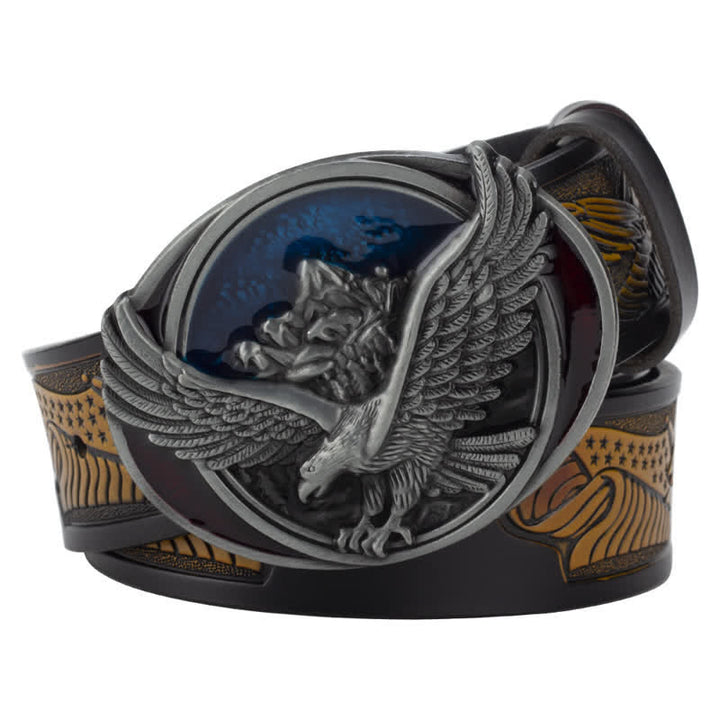 Ceinture en cuir à motif sculpté avec boucle d'aigle volant fantaisie pour homme