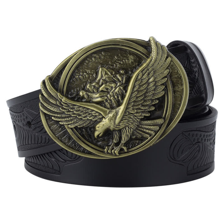 Ceinture en cuir à motif sculpté avec boucle d'aigle volant fantaisie pour homme