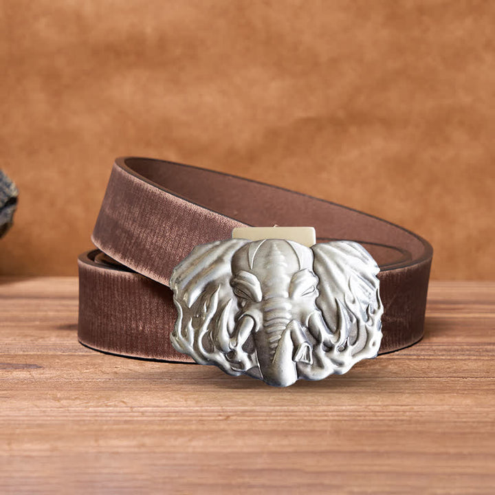 Ceinture en cuir d'éléphant argenté pour homme avec briquet caché