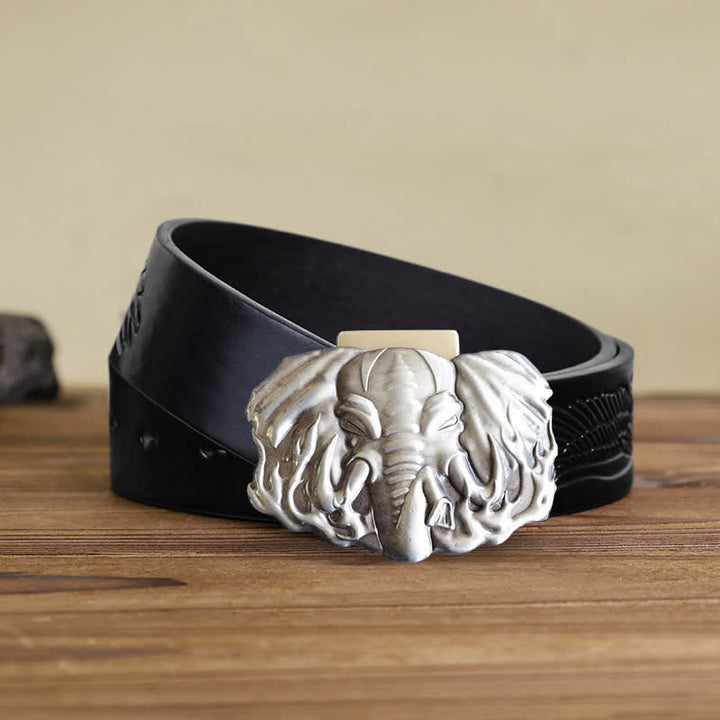 Ceinture en cuir d'éléphant argenté pour homme avec briquet caché - Éléphant - Ceinture noire avec aigle en relief - 42 - image 4
