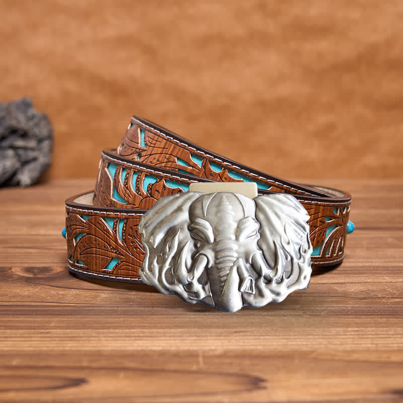 Ceinture en cuir d'éléphant argenté pour homme avec briquet caché - Éléphant - Ceinture sculptée en turquoise - 42 - image 5
