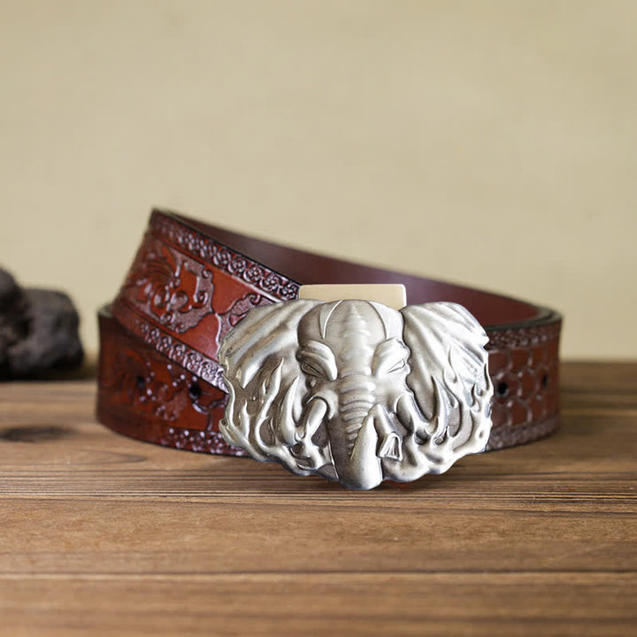 Ceinture en cuir d'éléphant argenté pour homme avec briquet caché - Éléphant - Ceinture marron sculptée - 42 - image 8