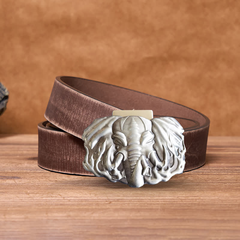 Ceinture en cuir d'éléphant argenté pour homme avec briquet caché - Éléphant - Ceinture marron vieillie - 42 - image 7