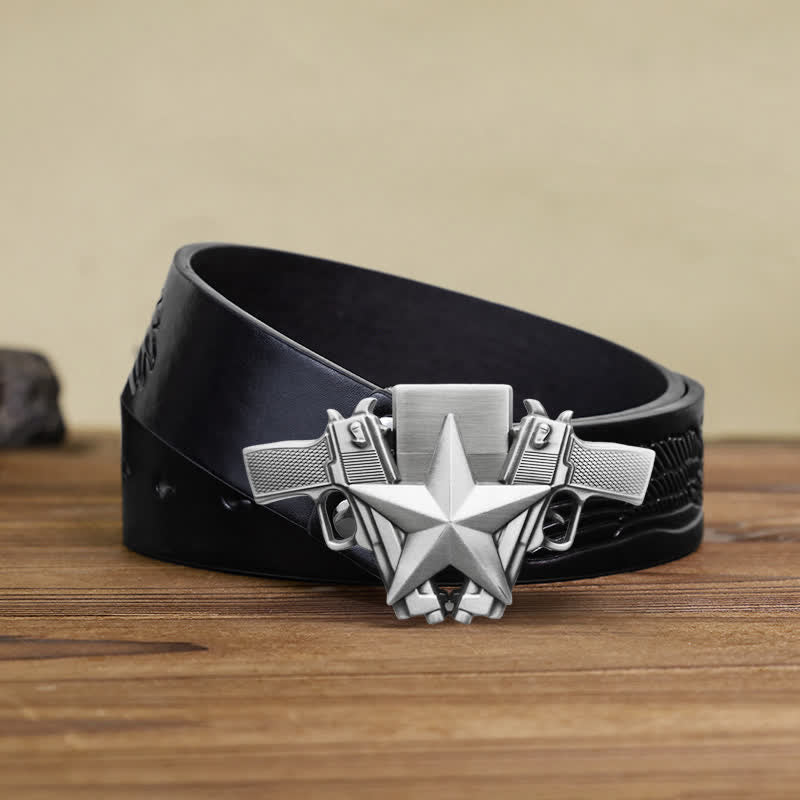Ceinture en cuir pour homme avec pistolets doubles et étoile et briquet caché