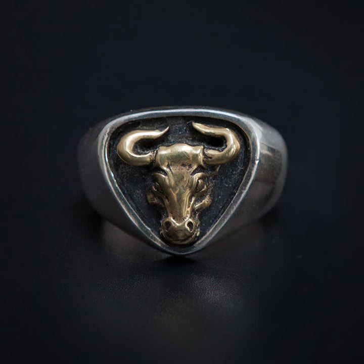 Bague ajustable à ouverture pour homme avec motif de taureau et de cheval dominant