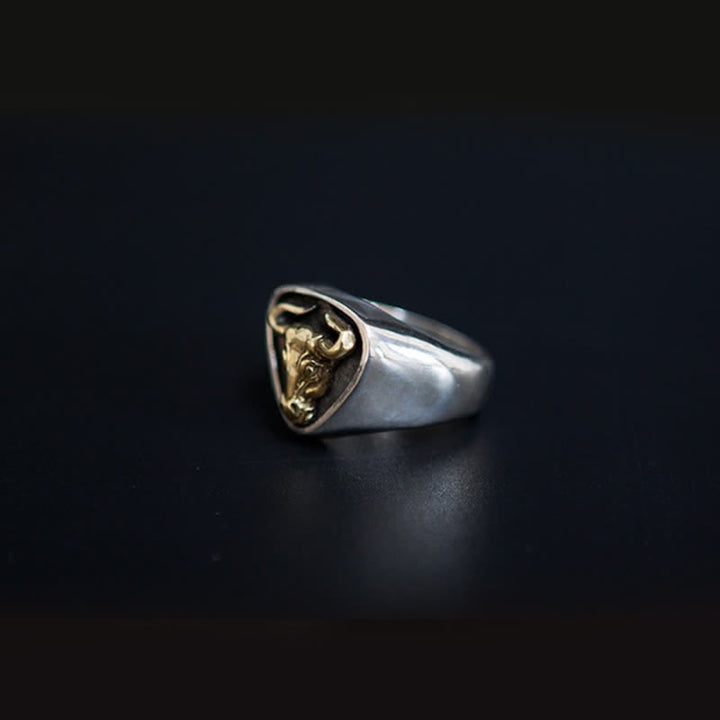 Bague ajustable à ouverture pour homme avec motif de taureau et de cheval dominant