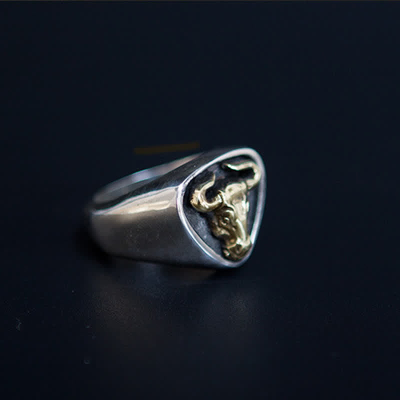 Bague ajustable à ouverture pour homme avec motif de taureau et de cheval dominant