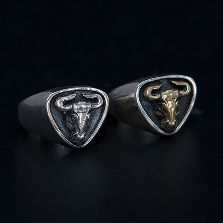 Bague ajustable à ouverture pour homme avec motif de taureau et de cheval dominant