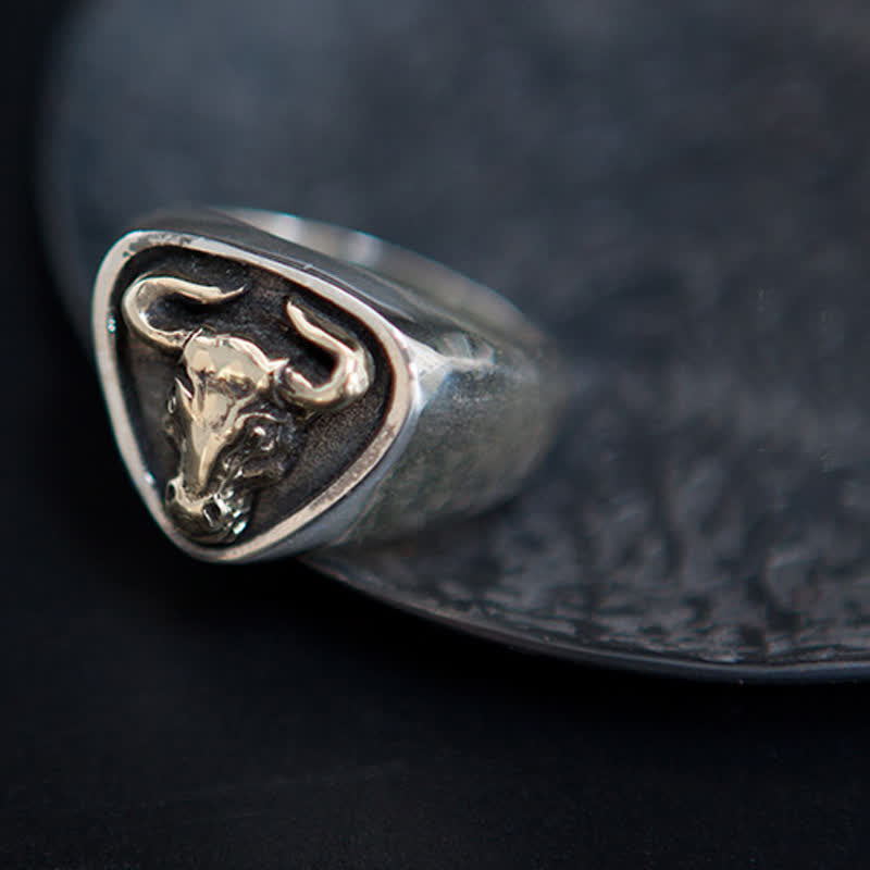 Bague ajustable à ouverture pour homme avec motif de taureau et de cheval dominant
