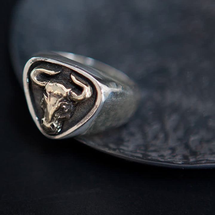 Bague ajustable à ouverture pour homme avec motif de taureau et de cheval dominant