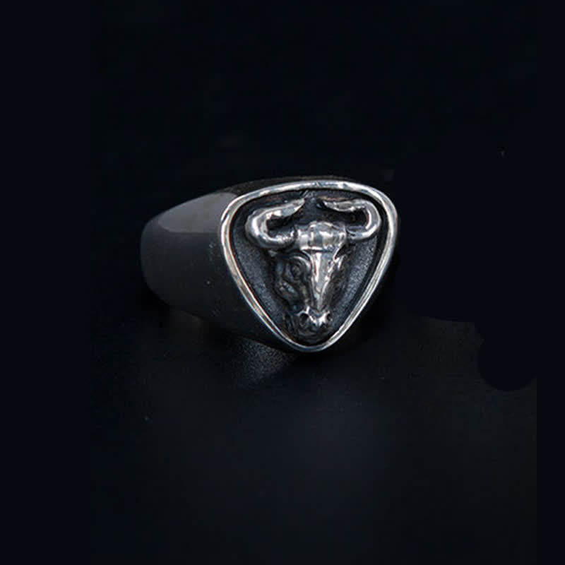 Bague ajustable à ouverture pour homme avec motif de taureau et de cheval dominant