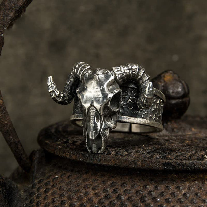 Bague ajustable à ouverture pour homme avec motif de chèvre fantôme de l'enfer du diable
