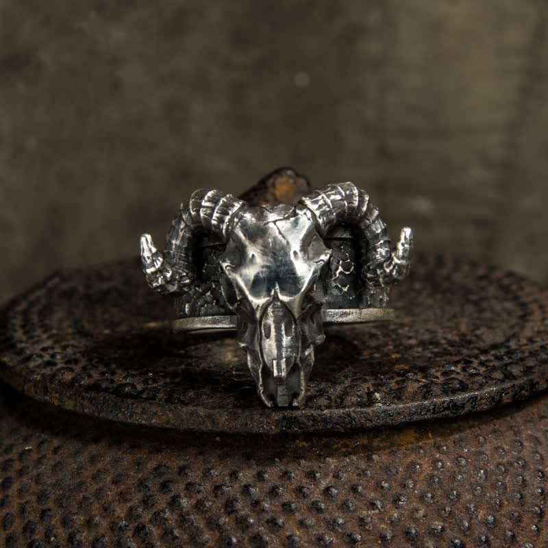 Bague ajustable à ouverture pour homme avec motif de chèvre fantôme de l'enfer du diable
