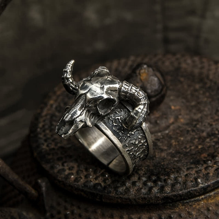 Bague ajustable à ouverture pour homme avec motif de chèvre fantôme de l'enfer du diable