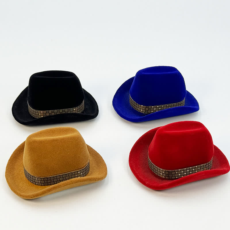 Boîte à bagues en velours avec joli chapeau de cowboy occidental