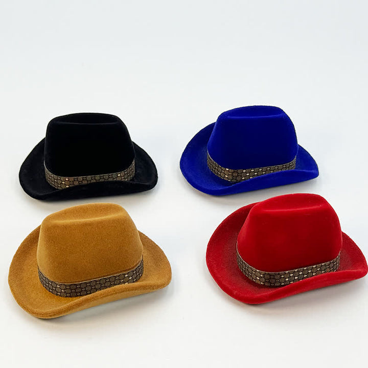 Boîte à bagues en velours avec joli chapeau de cowboy occidental