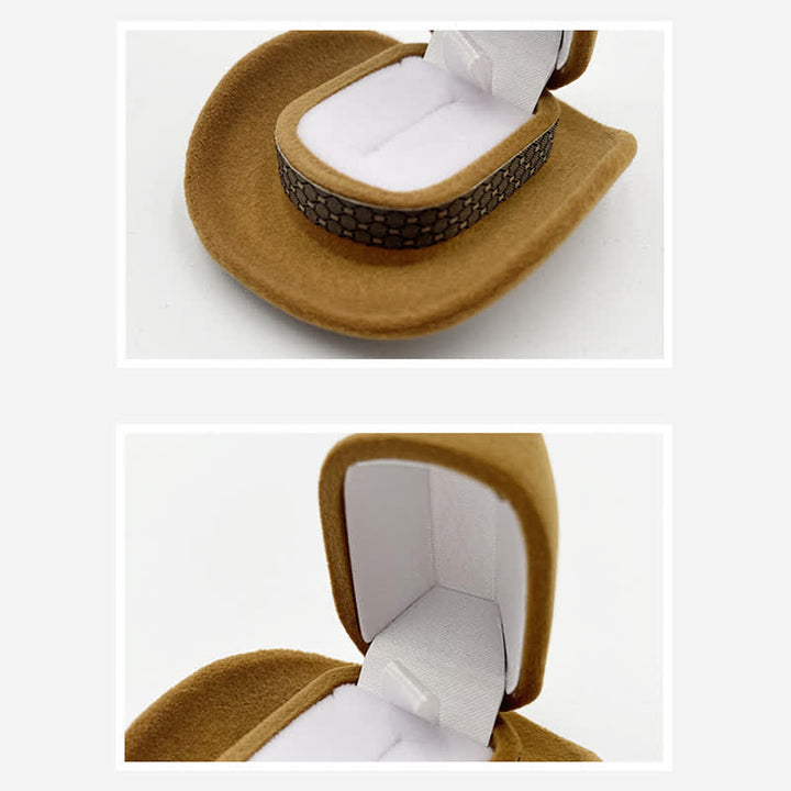 Boîte à bagues en velours avec joli chapeau de cowboy occidental