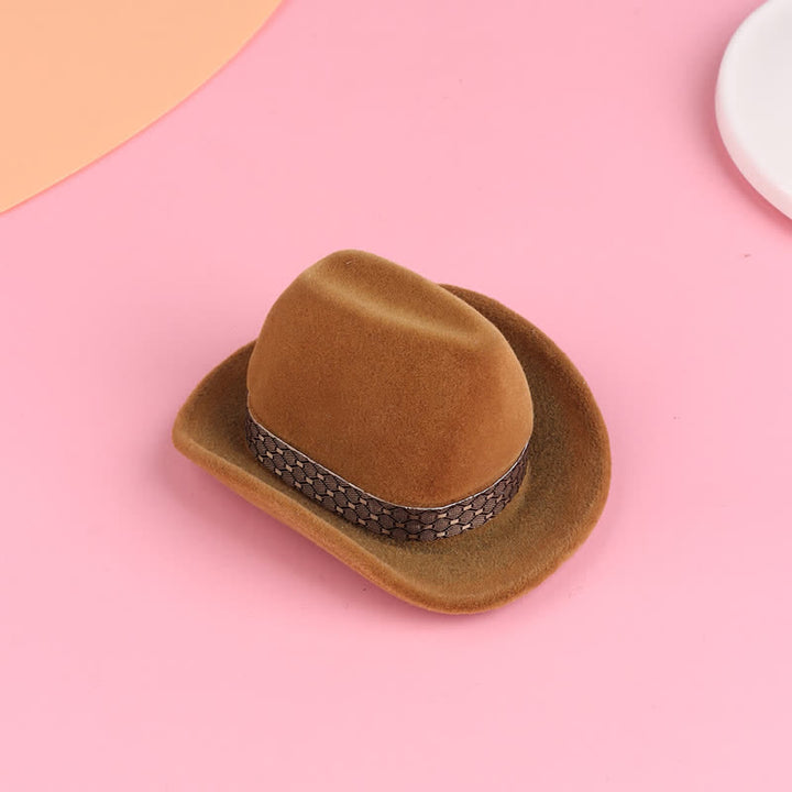 Boîte à bagues en velours avec joli chapeau de cowboy occidental