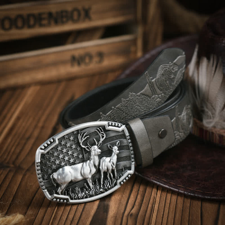 Ceinture en cuir à motif gaufré avec drapeau décoratif en forme de cerf