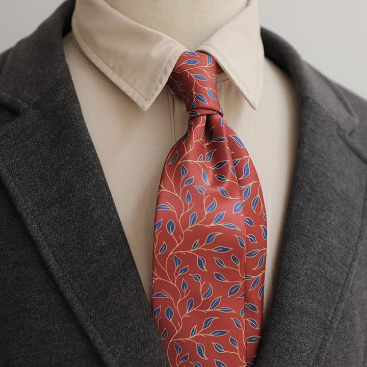 Cravate à imprimé floral rouge foncé et bleu marine pour homme