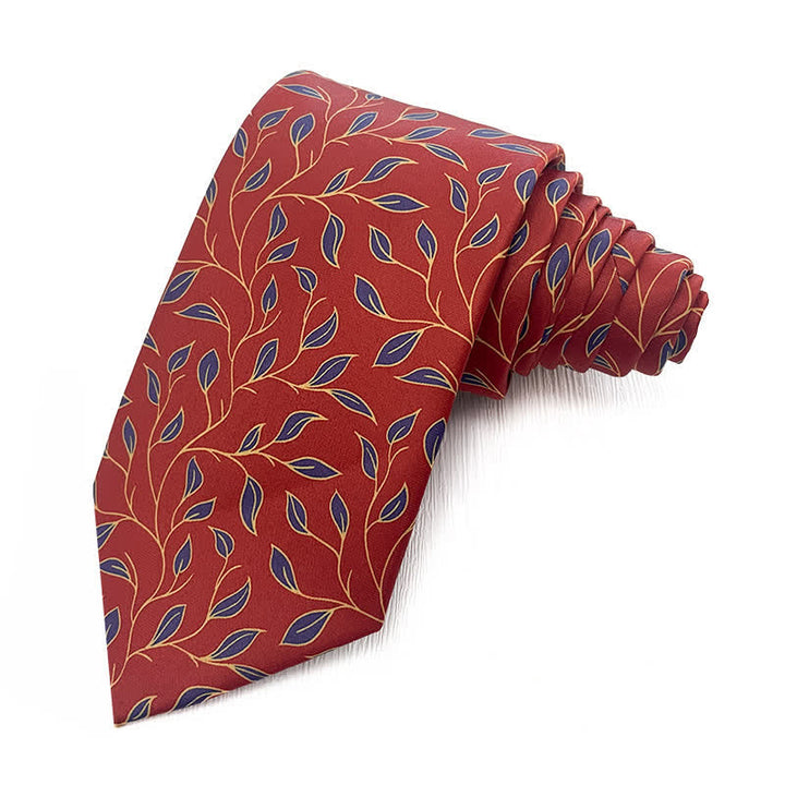 Cravate à imprimé floral rouge foncé et bleu marine pour homme