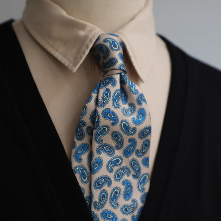 Cravate de smoking rétro à motif cachemire kaki et bleu pour homme