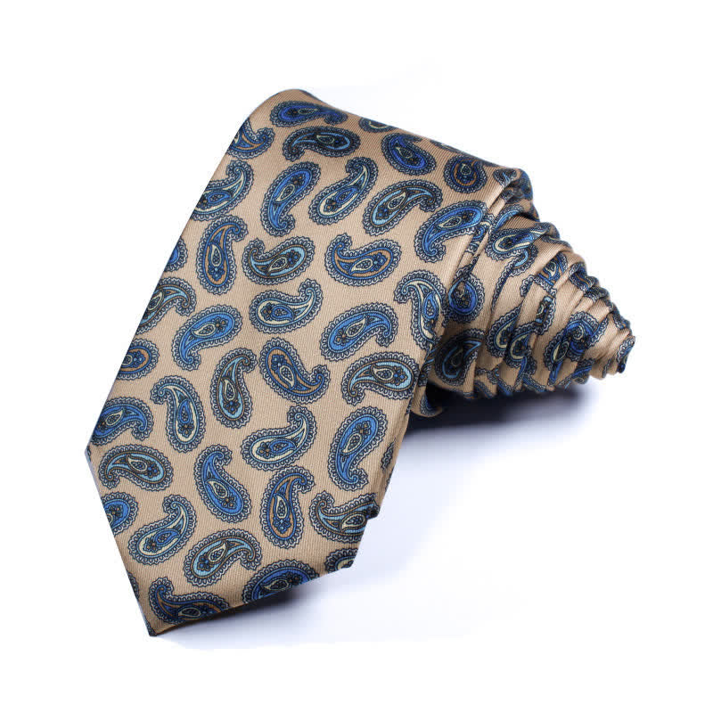 Cravate de smoking rétro à motif cachemire kaki et bleu pour homme