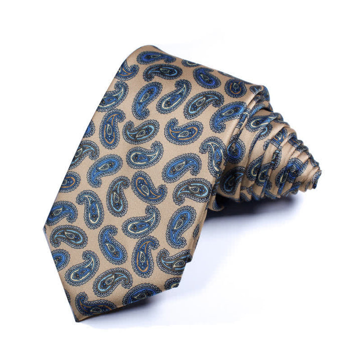 Cravate de smoking rétro à motif cachemire kaki et bleu pour homme