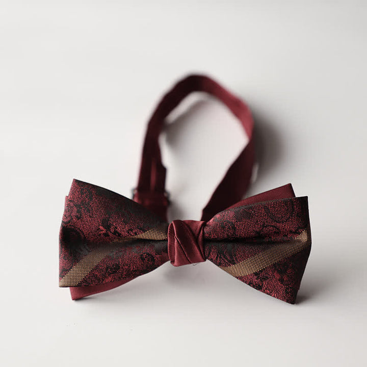 Nœud papillon double épaisseur tissé en jacquard à rayures florales pour homme