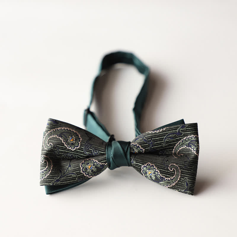 Nœud papillon double épaisseur tissé en jacquard à rayures florales pour homme