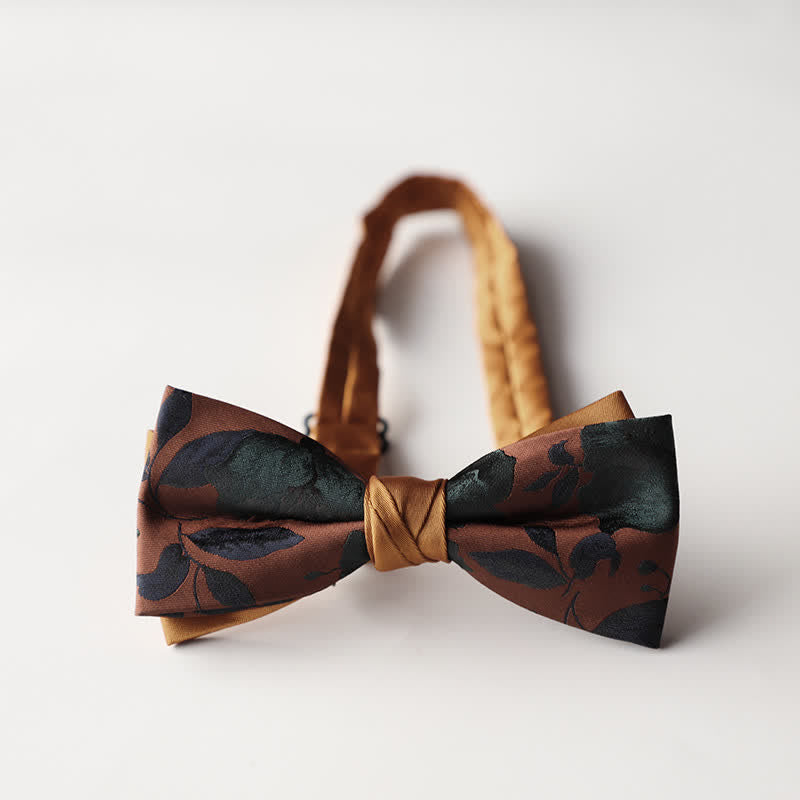 Nœud papillon double épaisseur tissé en jacquard à rayures florales pour homme