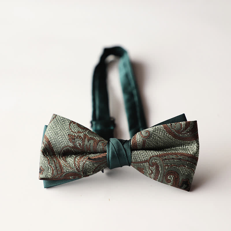 Nœud papillon double épaisseur tissé en jacquard à rayures florales pour homme